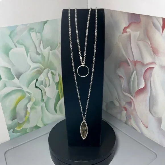 Marlowe Ellipse Circle Layered Light Champagne Crystal Necklace Gift Packaged - Picture 9 of 9